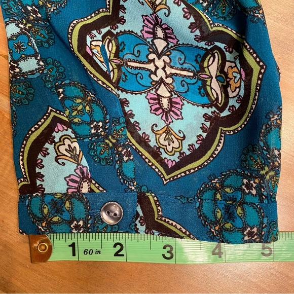 Charter Club XL-Petite Teal Paisley Blouse V-Neck Pin Tuck Pleats 3/4 sl… - Picture 9 of 14